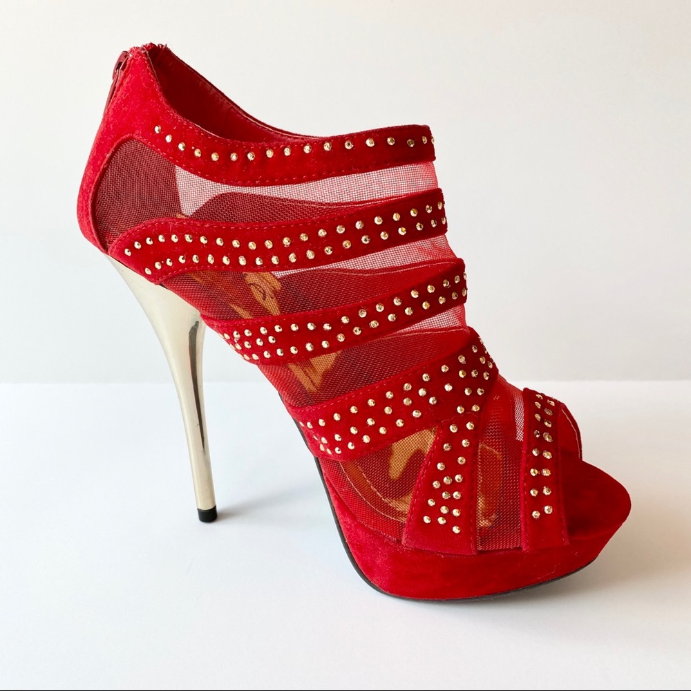 Liliana red /gold mesh peep toe pointy stilettos